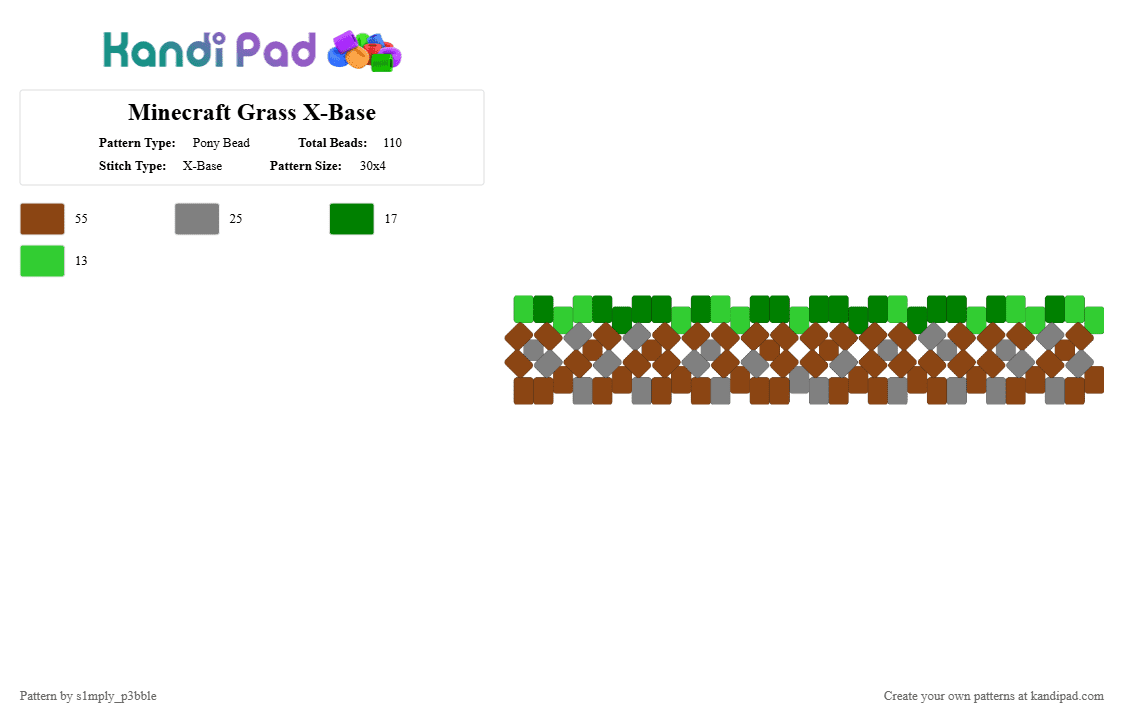 Minecraft Grass X-Base - Pony Bead Pattern by s1mply_p3bble on Kandi Pad - red