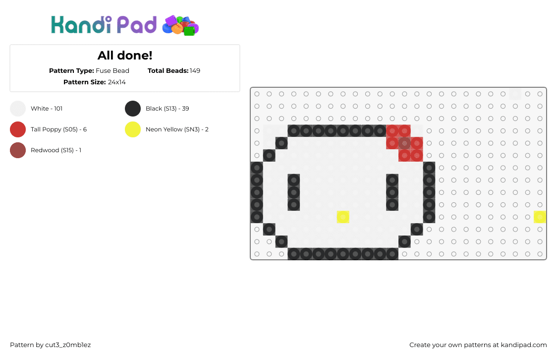 All done! - Fuse Bead Pattern by cut3_z0mb1ez on Kandi Pad - hello kitty,sanrio,head,white