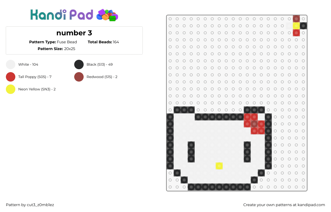 number 3 - Fuse Bead Pattern by cut3_z0mb1ez on Kandi Pad - hello kitty,sanrio,head,white