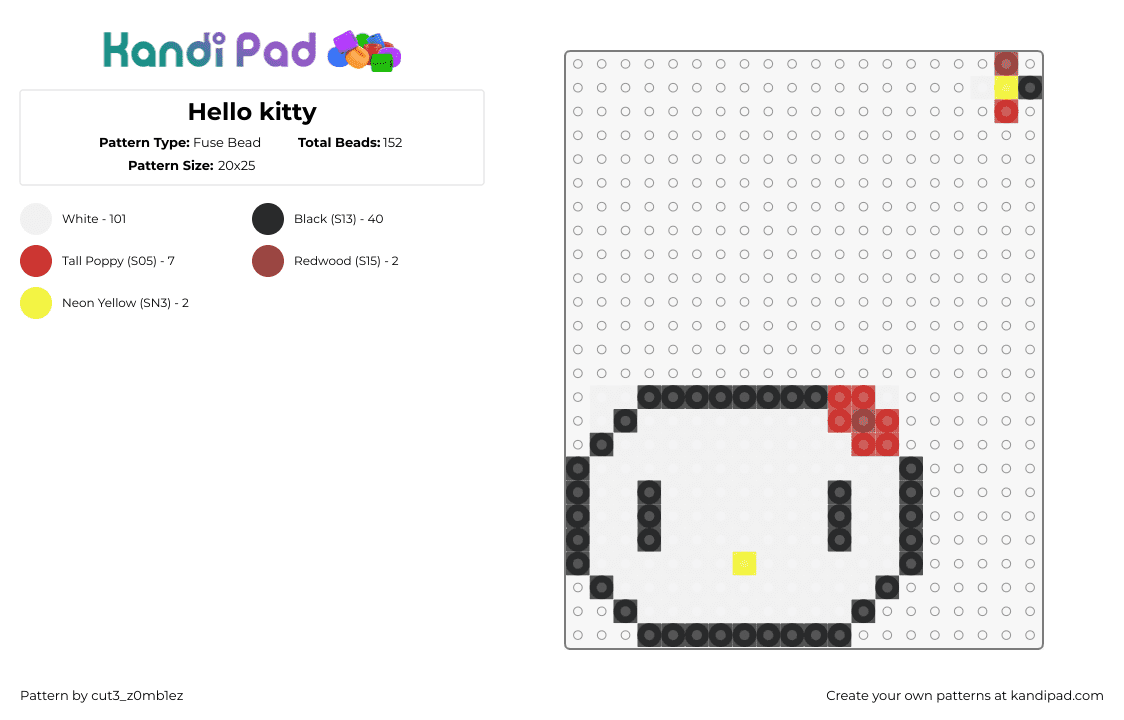 Hello kitty - Fuse Bead Pattern by cut3_z0mb1ez on Kandi Pad - hello kitty,sanrio,head,white