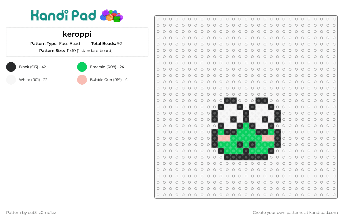 keroppi - Fuse Bead Pattern by cut3_z0mb1ez on Kandi Pad - keroppi,sanrio,frog,cute, character,green,white