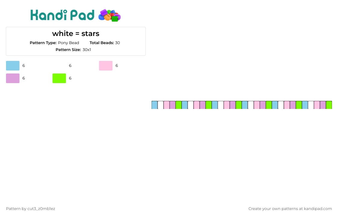 white = stars - Pony Bead Pattern by cut3_z0mb1ez on Kandi Pad - pastel,single,bracelet,cuff,green,pink