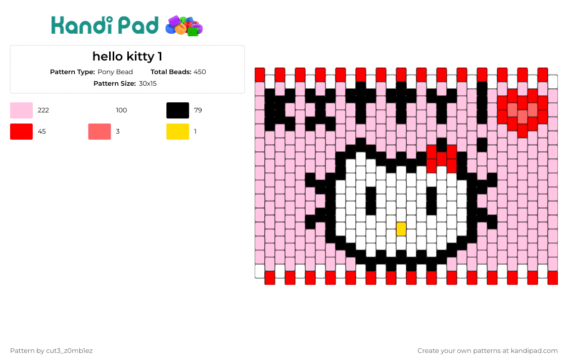 hello kitty 1 - Pony Bead Pattern by cut3_z0mb1ez on Kandi Pad - hello kitty,sanrio,panel,white,pink