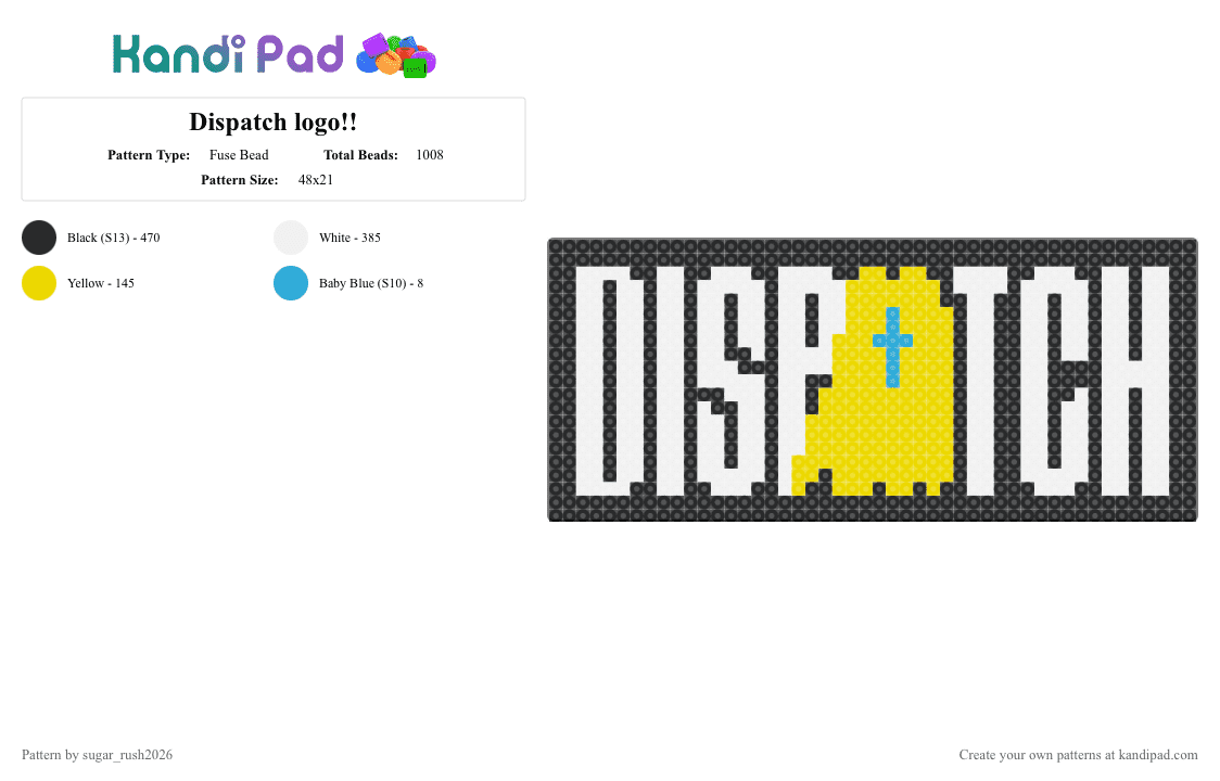 Dispatch logo!! - Fuse Bead Pattern by sugar_rush2026 on Kandi Pad - dispatch, logo, videogames, white, yellow