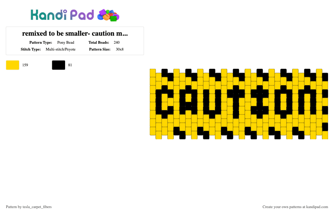 remixed to be smaller- caution multistitch - Pony Bead Pattern by tesla_carpet_fibers on Kandi Pad - yellow,black
