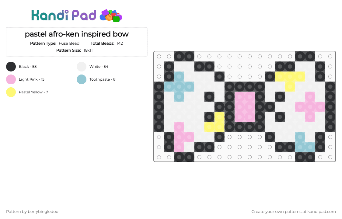 pastel afro-ken inspired bow - Fuse Bead Pattern by berrybingledoo on Kandi Pad - pink, white