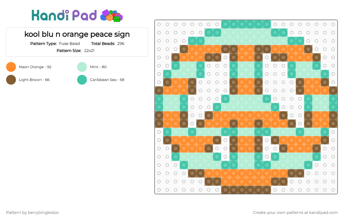 kool blu n orange peace sign - Fuse Bead Pattern by berrybingledoo on Kandi Pad - light blue,orange