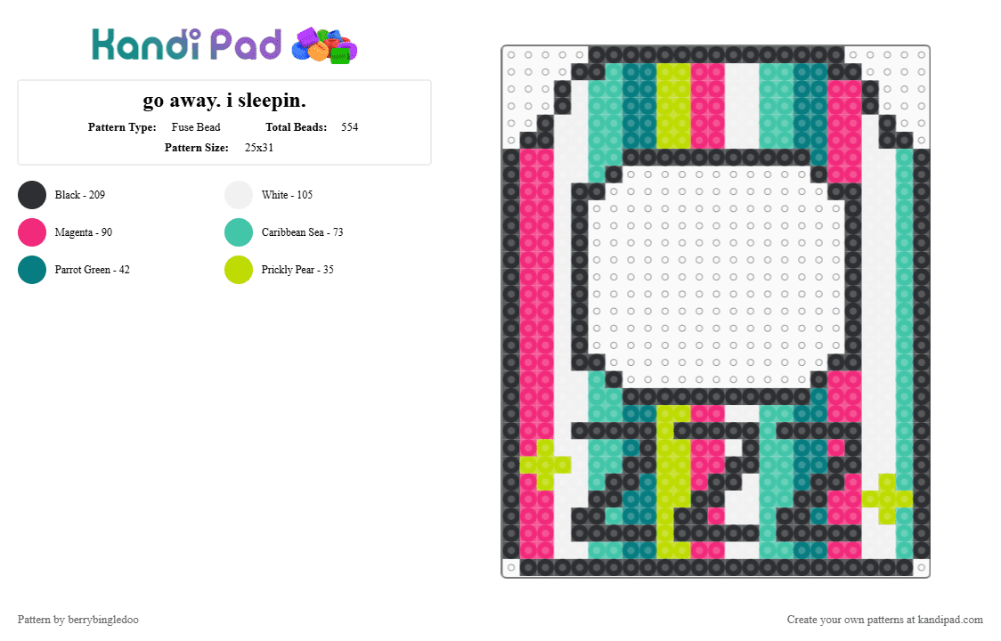 go away. i sleepin. - Fuse Bead Pattern by berrybingledoo on Kandi Pad - door hanger, pink, teal