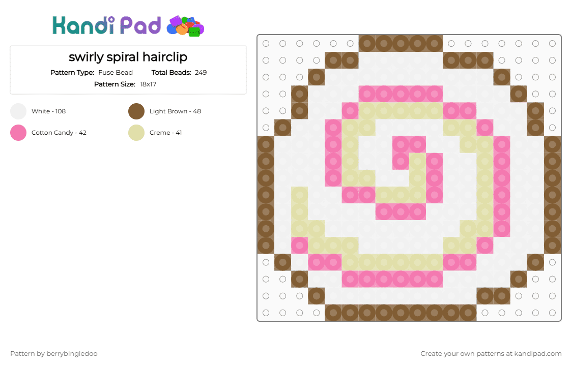 neapolitan swirly spiral hairclip - Fuse Bead Pattern by berrybingledoo on Kandi Pad - cute, neapolitan, pink, spiral, swirl, tan