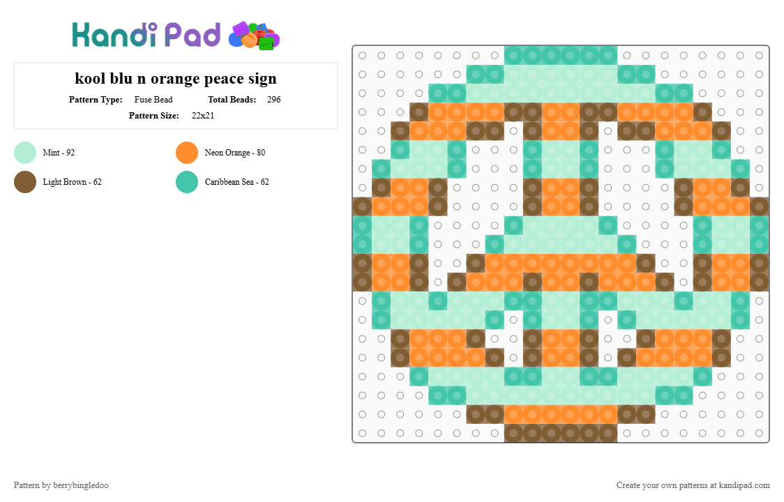 kool blu n orange peace sign - Fuse Bead Pattern by berrybingledoo on Kandi Pad - light blue, orange