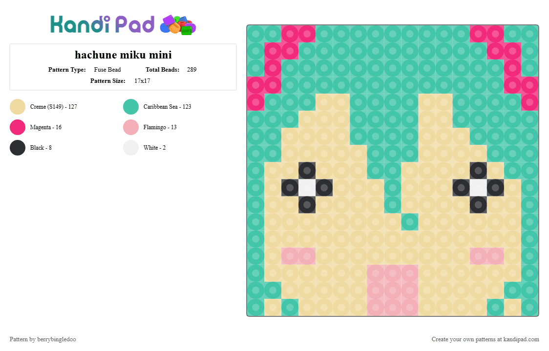 hachune hatsune miku mini - Fuse Bead Pattern by berrybingledoo on Kandi Pad - teal,beige,miku,hatsune miku,hachune miku,vocaloid