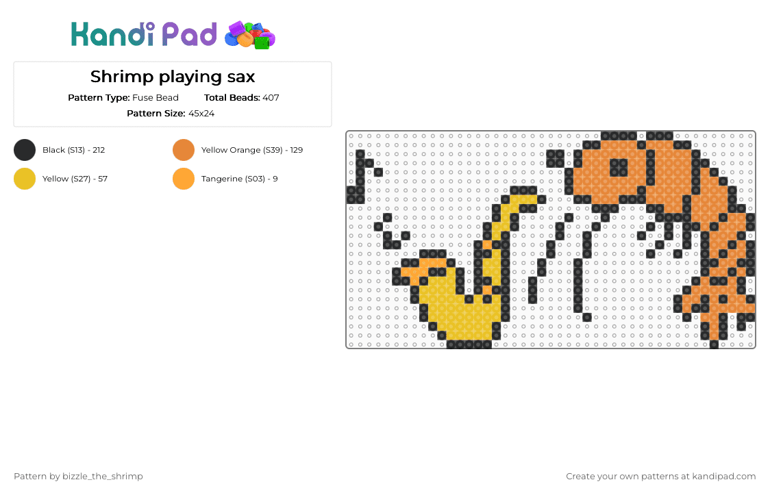 Shrimp playing sax - Fuse Bead Pattern by bizzle_the_shrimp on Kandi Pad - orange, yellow