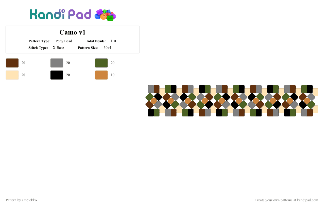 Camo v1 - Pony Bead Pattern by ambiekko on Kandi Pad - beige, brown, camo, gold, gray