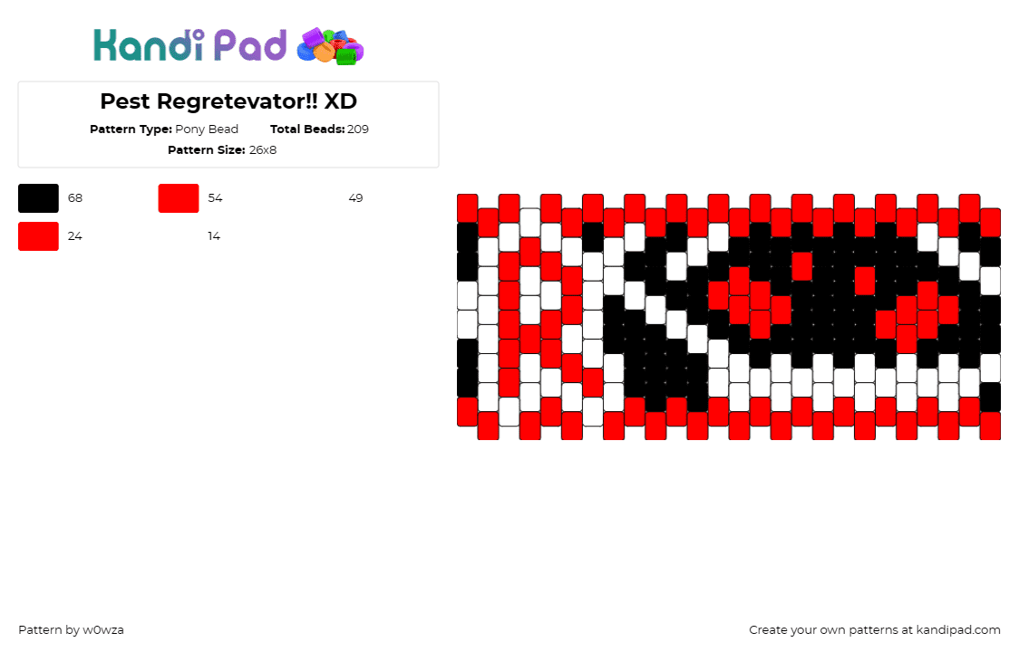 Pest Regretevator!! XD - Pony Bead Pattern by w0wza on Kandi Pad - pest,regretevator,roblox,video game,cuff,character,red,black