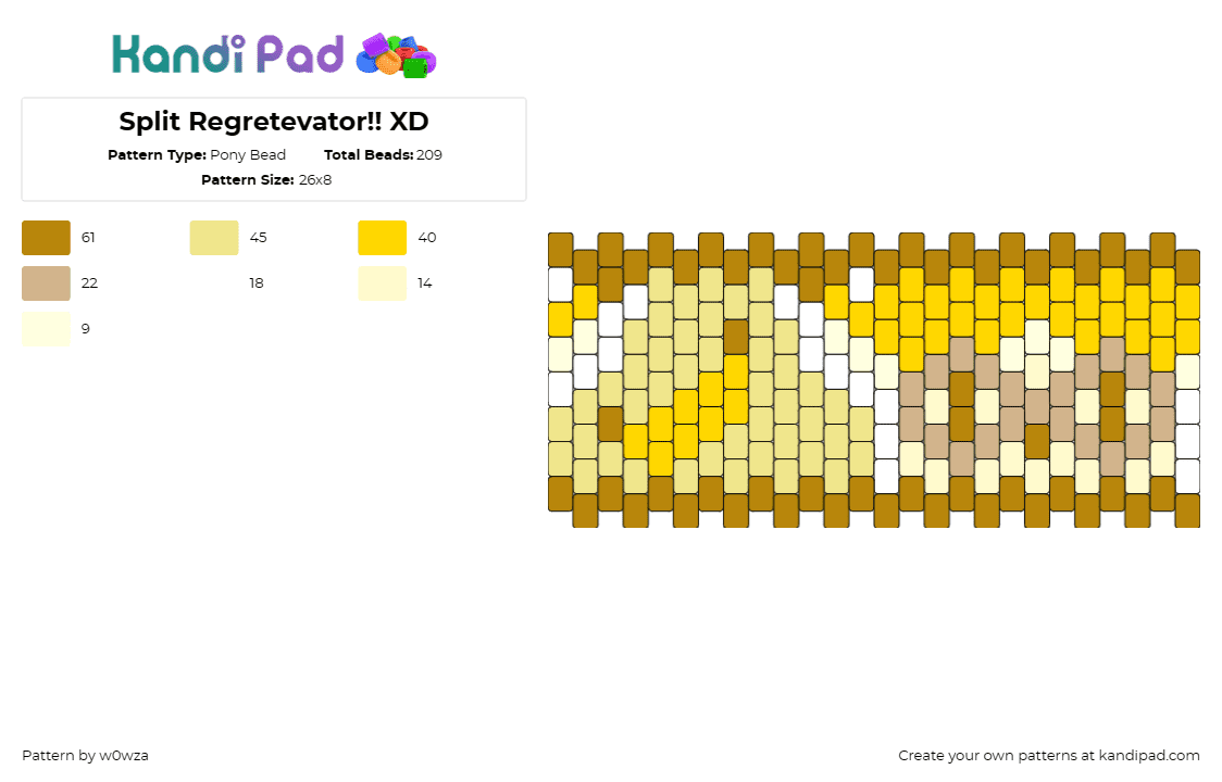 Split Regretevator!! XD - Pony Bead Pattern by w0wza on Kandi Pad - split,regretevator,roblox,video game,cuff,character,yellow