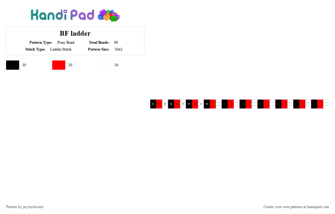BF ladder - Pony Bead Pattern by jayyayhooray on Kandi Pad - red, riot fest, white