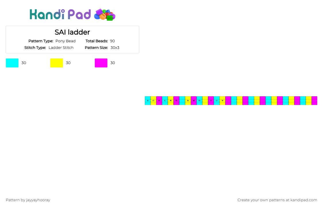 SAI ladder - Pony Bead Pattern by jayyayhooray on Kandi Pad - light blue, pink, riot fest, yellow