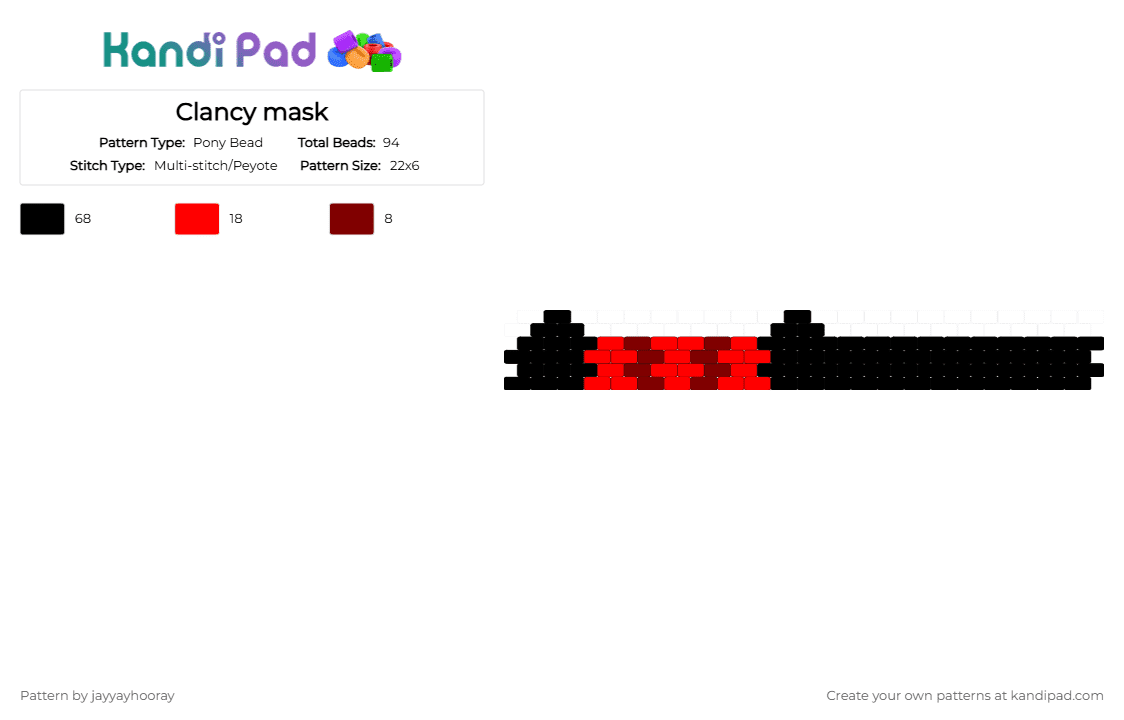 Clancy mask - Pony Bead Pattern by jayyayhooray on Kandi Pad - black, brown, red, riot fest