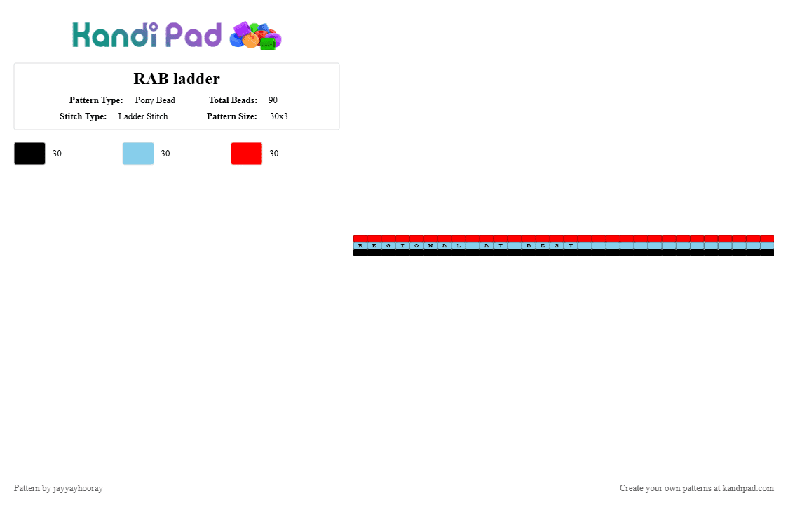 RAB ladder - Pony Bead Pattern by jayyayhooray on Kandi Pad - light blue, red, riot fest