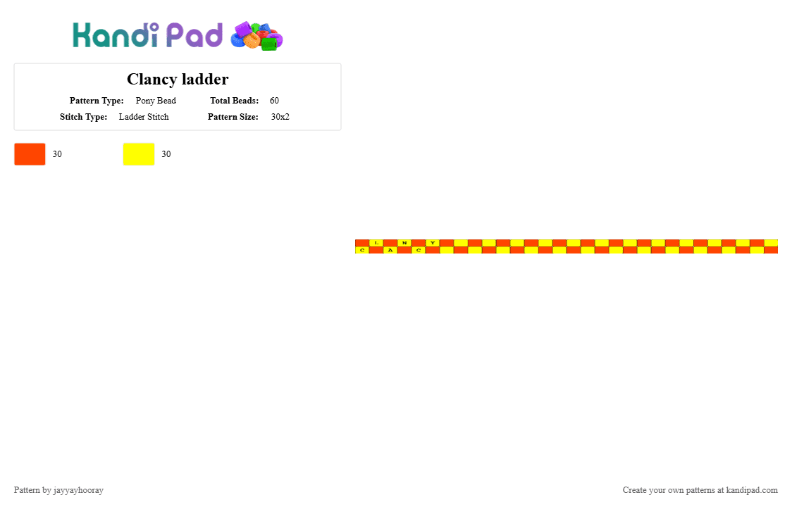 Clancy ladder - Pony Bead Pattern by jayyayhooray on Kandi Pad - red, yellow