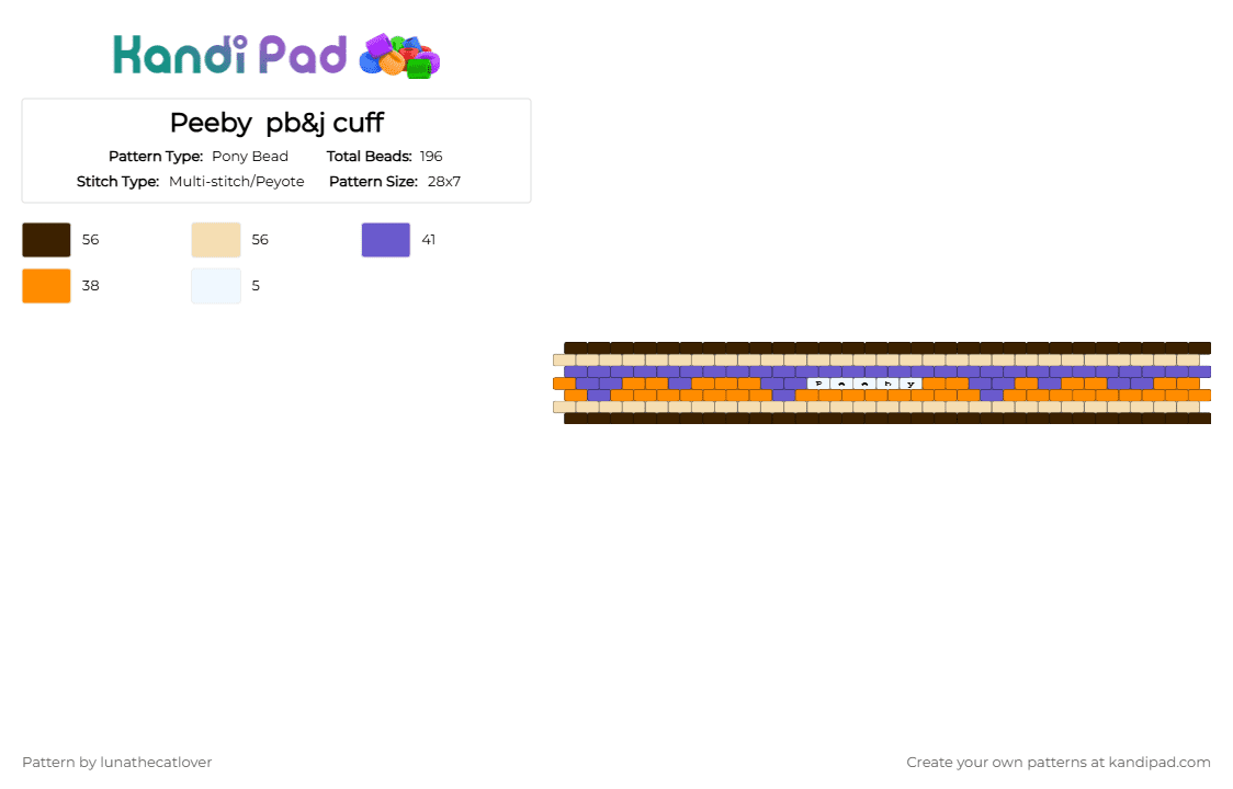 Peeby  pb&j cuff - Pony Bead Pattern by lunathecatlover on Kandi Pad - beige, brown, pbj, peeby
