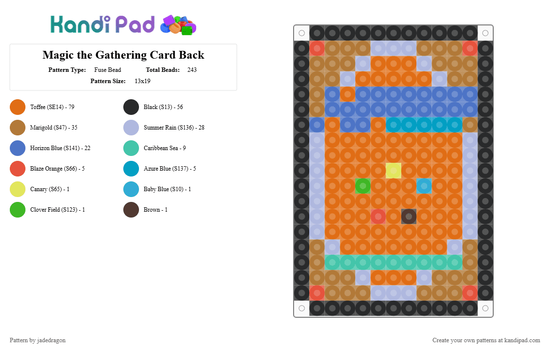 Magic the Gathering Card Back - Fuse Bead Pattern by jadedragon on Kandi Pad - pink,blue,orange,tan,mtg,magicthegathering,tcg,tradingcardgame