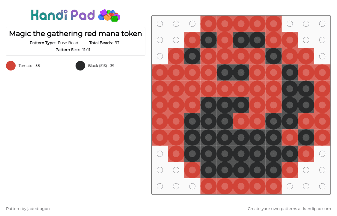 Magic the gathering red mana token - Fuse Bead Pattern by jadedragon on Kandi Pad - red,black