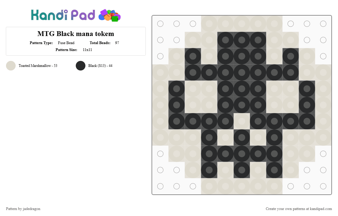 MTG Black mana tokem - Fuse Bead Pattern by jadedragon on Kandi Pad - black,beige