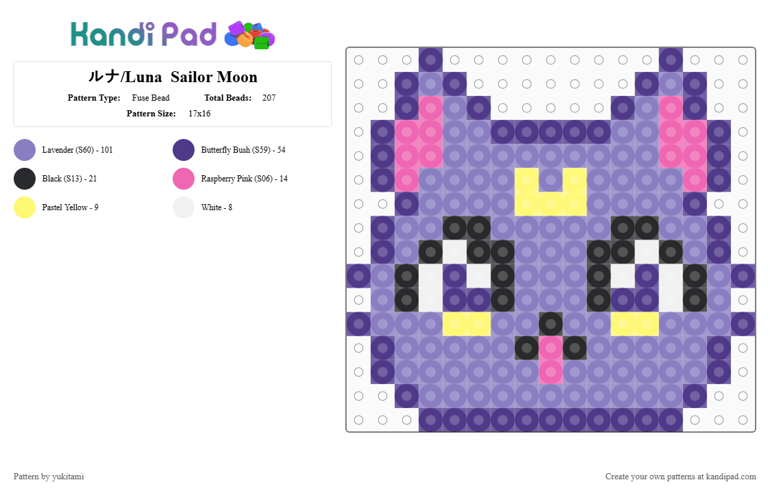ルナ/Luna  Sailor Moon - Fuse Bead Pattern by yukitami on Kandi Pad - pink,sailor moon,luna