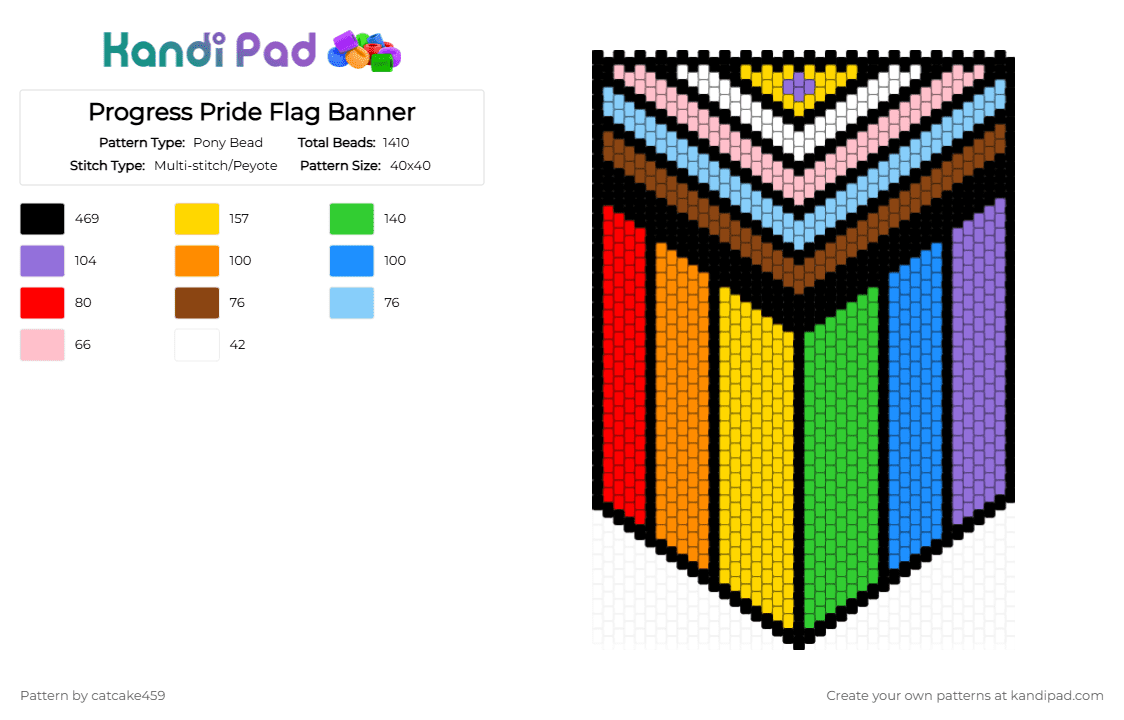 Progress Pride Flag Banner - Pony Bead Pattern by catcake459 on Kandi Pad - red,yellow,green,light blue