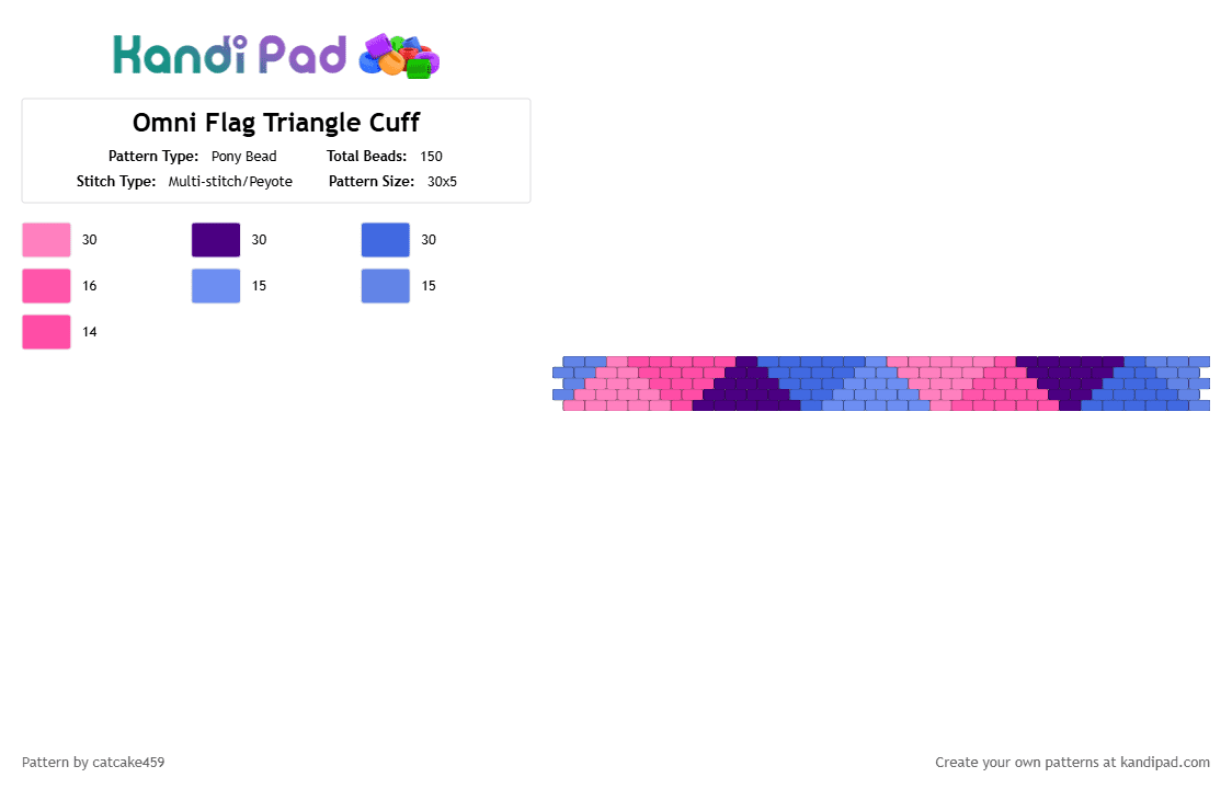 Omni Flag Triangle Cuff - Pony Bead Pattern by catcake459 on Kandi Pad - blue, pink