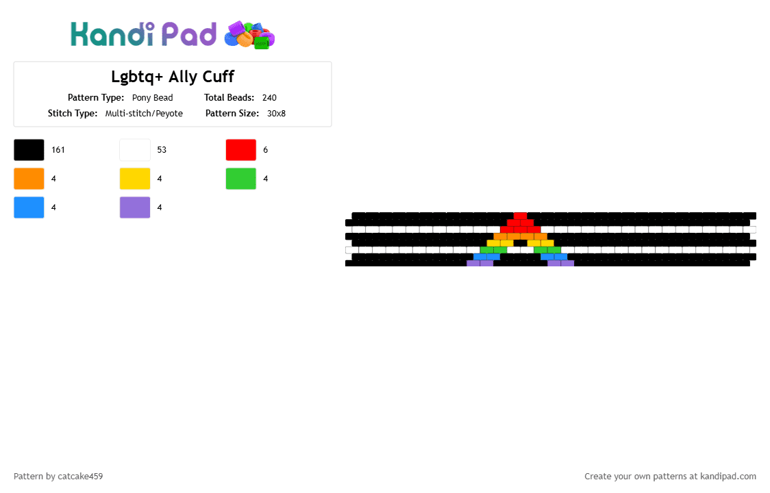 Lgbtq+ Ally Cuff - Pony Bead Pattern by catcake459 on Kandi Pad - black,white,red,yellow,light blue,colorful