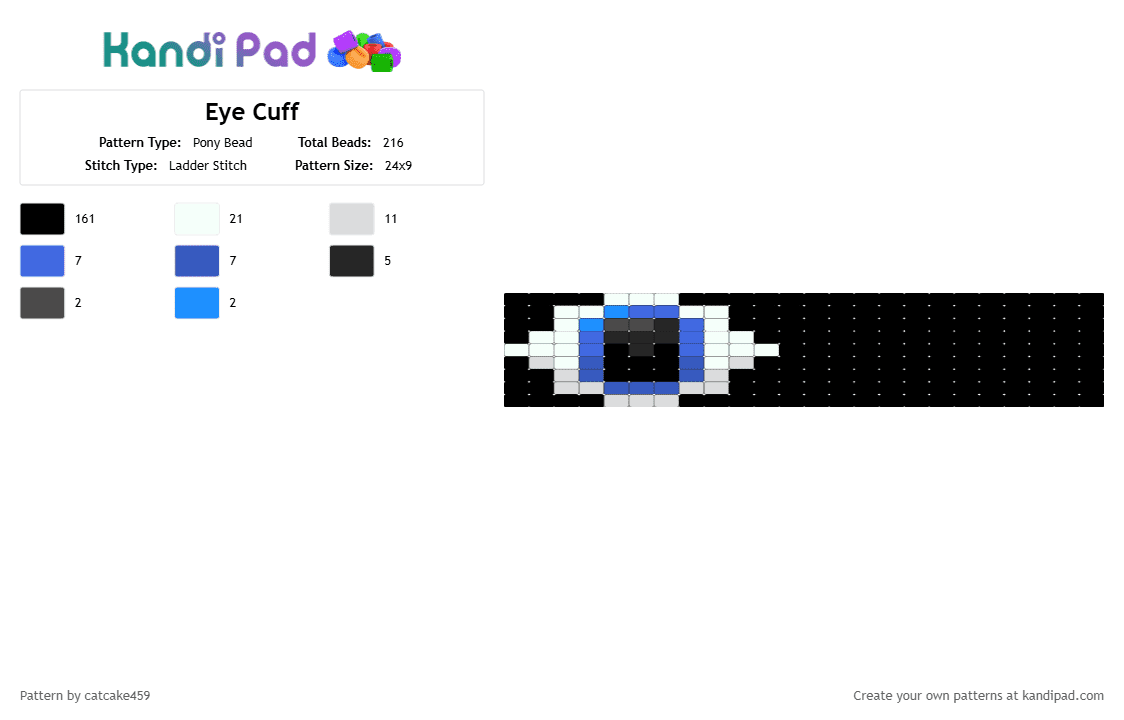 Eye Cuff - Pony Bead Pattern by catcake459 on Kandi Pad - black,white,blue