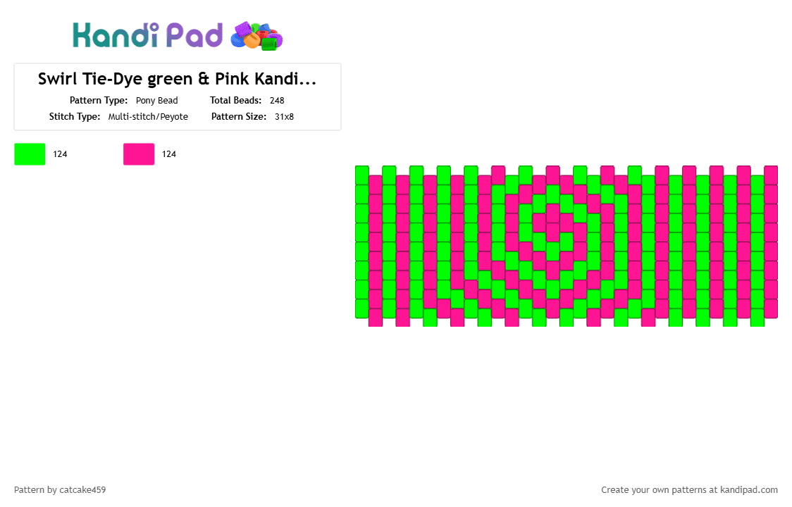 Swirl Tie-Dye green & Pink Kandi Cuff - Pony Bead Pattern by catcake459 on Kandi Pad - cotdswirls, green, pink