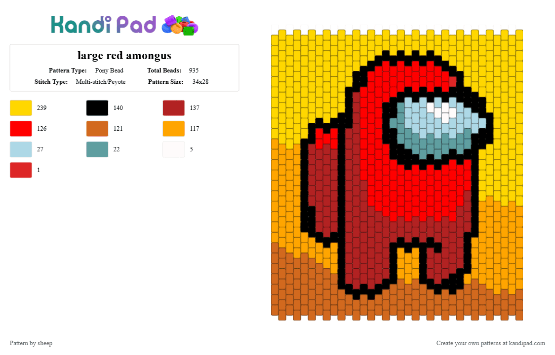 large red amongus - Pony Bead Pattern by sheep on Kandi Pad - orange, red, yellow