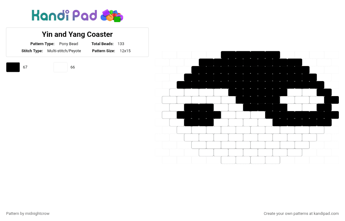 Yin and Yang Coaster - Pony Bead Pattern by midnightcrow on Kandi Pad - black,white