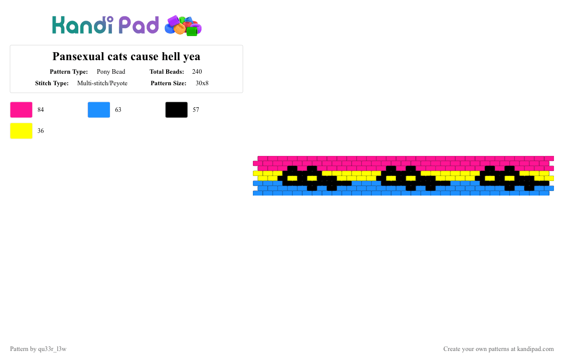Pansexual cats cause hell yea - Pony Bead Pattern by qu33r_l3w on Kandi Pad - light blue,pink