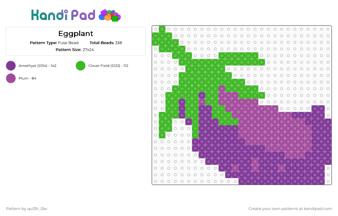 Eggplant - Fuse Bead Pattern by qu33r_l3w on Kandi Pad - cotdorganic, egg, green, organic, pink, plant, popular, purple
