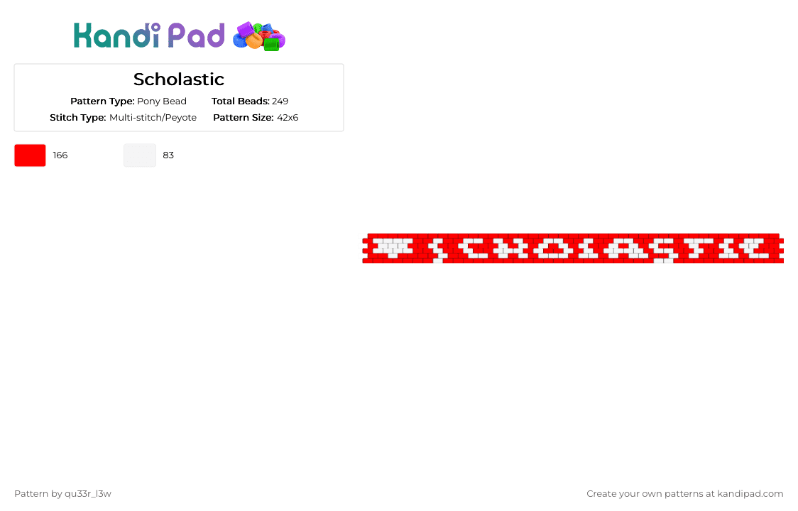 Scholastic - Pony Bead Pattern by qu33r_l3w on Kandi Pad - books, cotdbookfair, foryou, popular, recommended, red, scholastic, trending, white