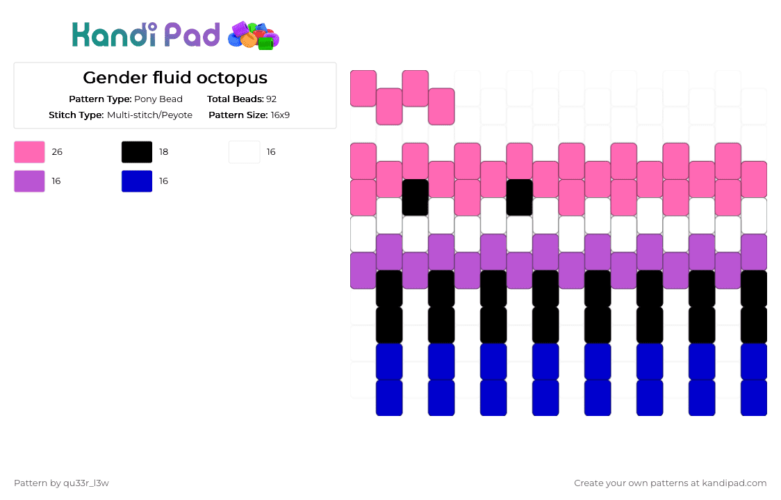 Gender fluid octopus - Pony Bead Pattern by qu33r_l3w on Kandi Pad - pink, purple