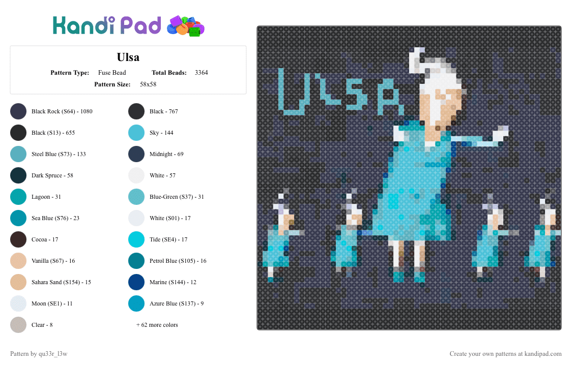 Ulsa - Fuse Bead Pattern by qu33r_l3w on Kandi Pad - 