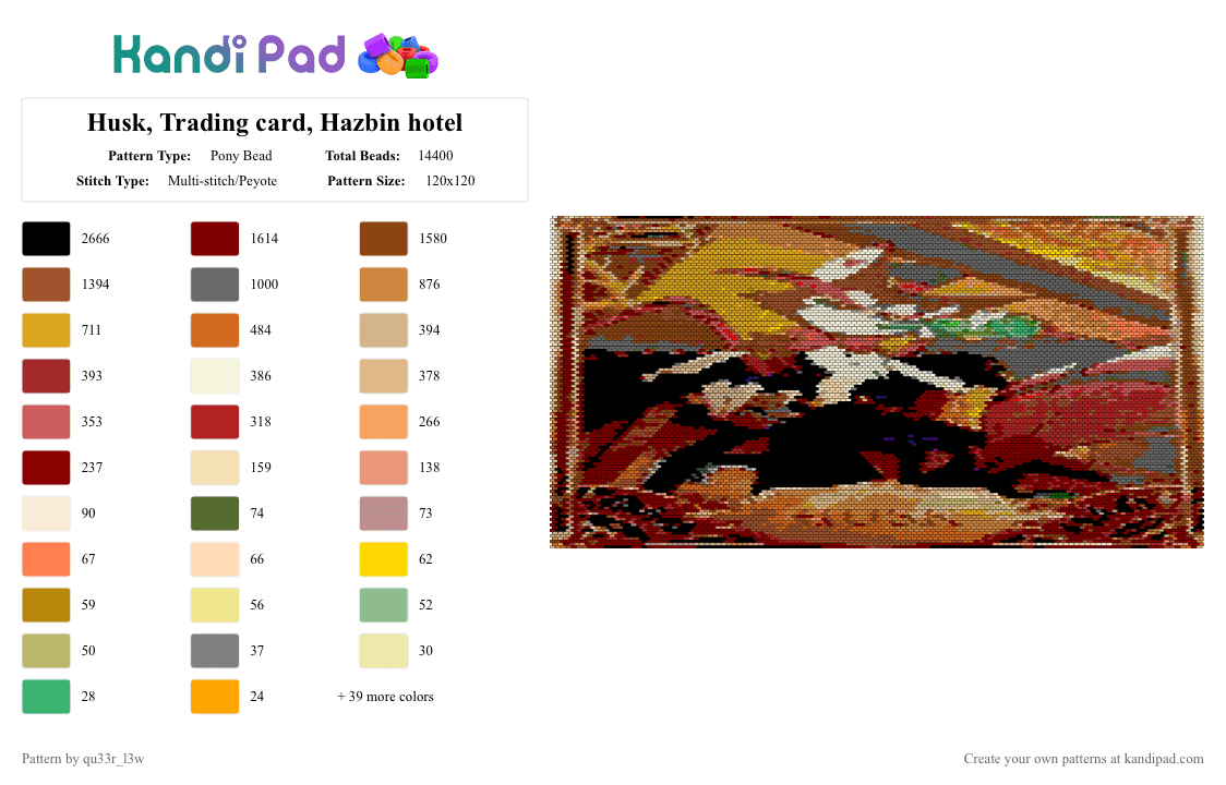 Husk, Trading card, Hazbin hotel - Pony Bead Pattern by qu33r_l3w on Kandi Pad - red,orange,brown,colorful