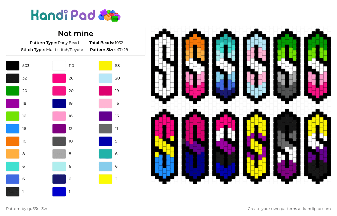 Not mine - Pony Bead Pattern by qu33r_l3w on Kandi Pad - black,green,purple,yellow,colorful,pride trending