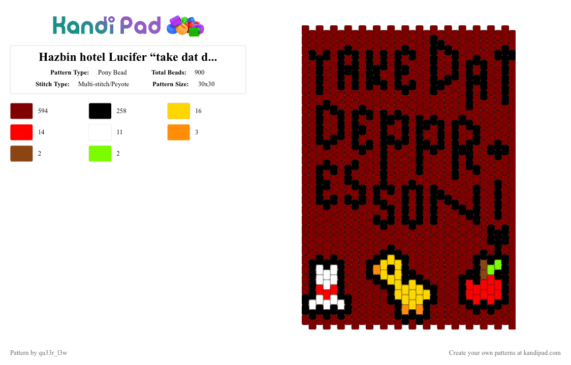 Hazbin hotel Lucifer “take dat depression!” - Pony Bead Pattern by qu33r_l3w on Kandi Pad - brown