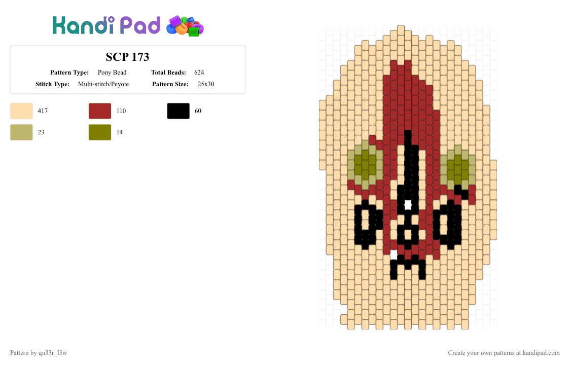 SCP 173 - Pony Bead Pattern by qu33r_l3w on Kandi Pad - beige,scp173,scp,weird