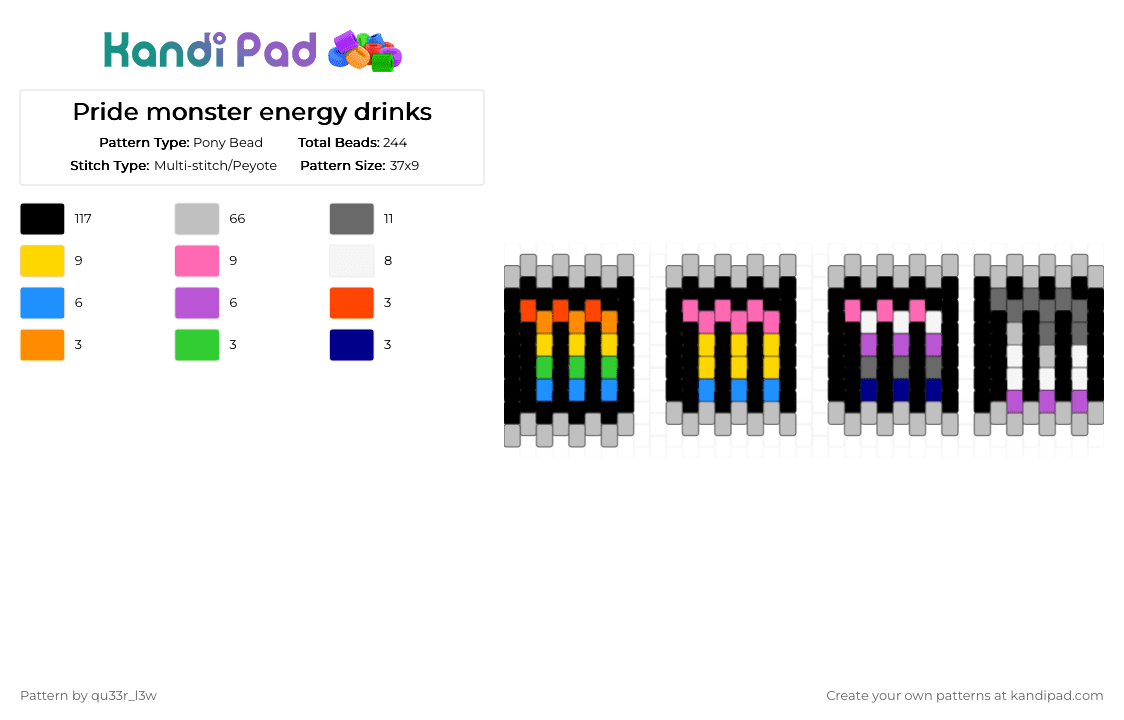 Pride monster energy drinks - Pony Bead Pattern by qu33r_l3w on Kandi Pad - beige, black, pink