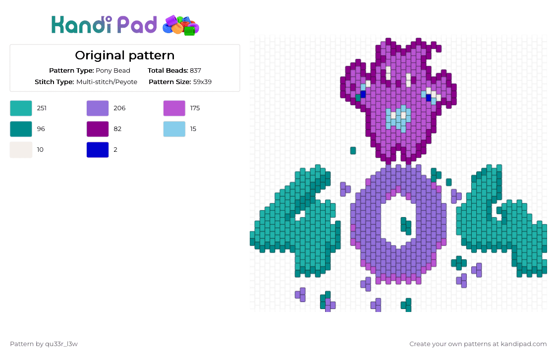 Original pattern - Pony Bead Pattern by qu33r_l3w on Kandi Pad - kandipad, pattern of the day, pink, popular, purple, support, teal, trending
