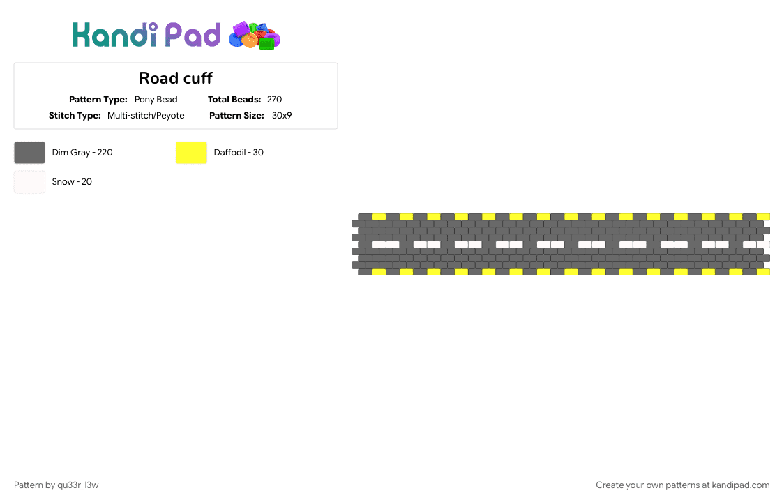 Road cuff - Pony Bead Pattern by qu33r_l3w on Kandi Pad - cotdconcrete, gray, highway, queerlew, road
