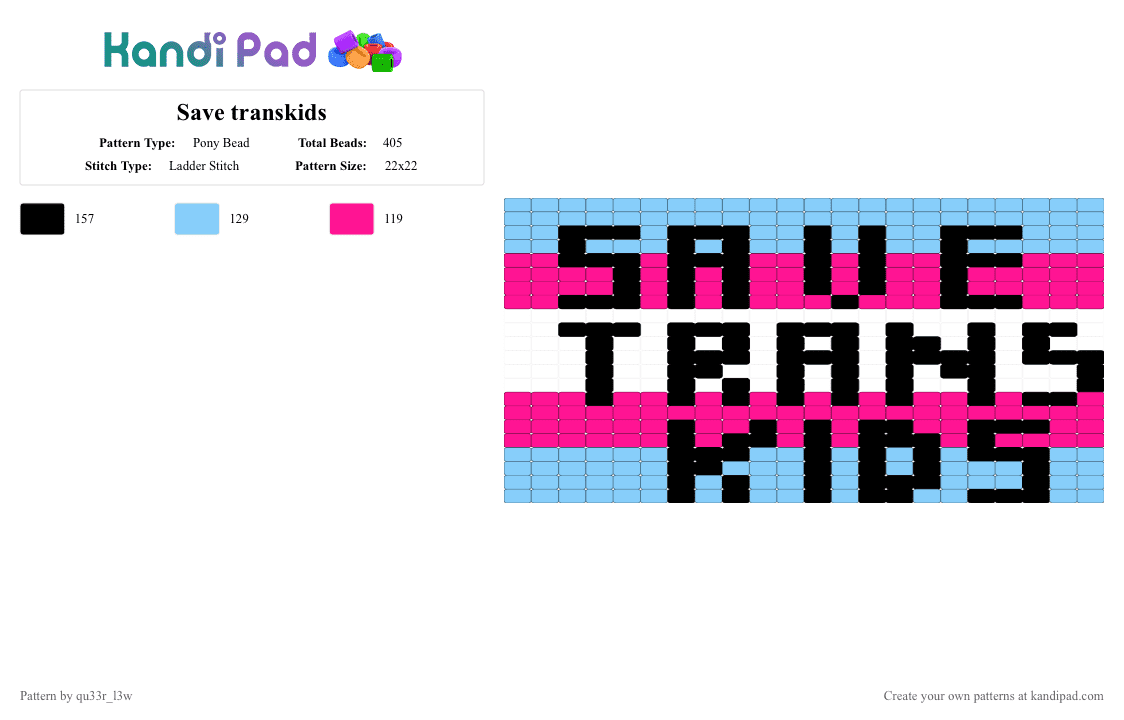 Save transkids - Pony Bead Pattern by qu33r_l3w on Kandi Pad - light blue,pink