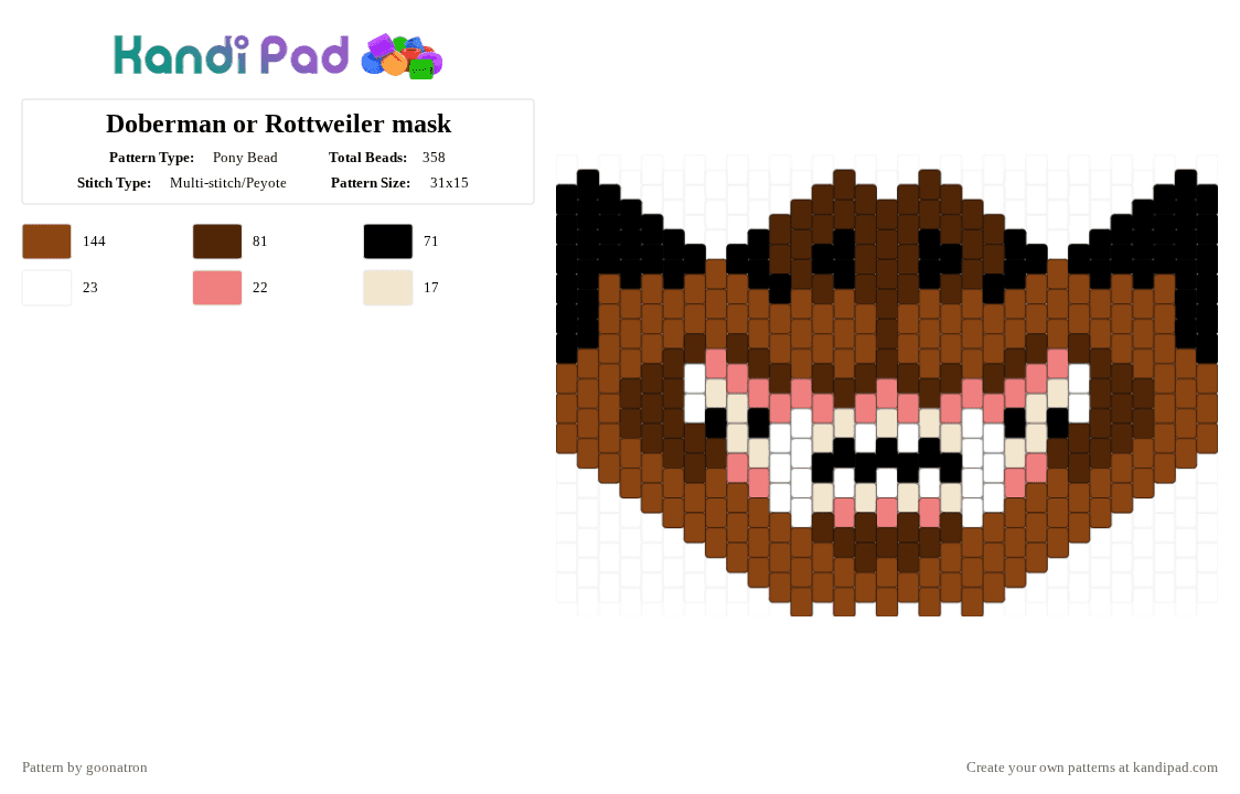 Doberman or Rottweiler mask - Pony Bead Pattern by goonatron on Kandi Pad - red